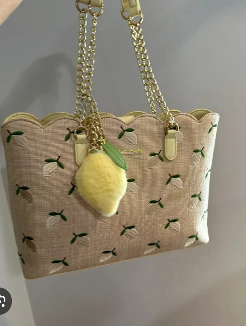 NWT Betsey Johnson Yellow Lemon Embroidered Tote with Matching Check Wallet